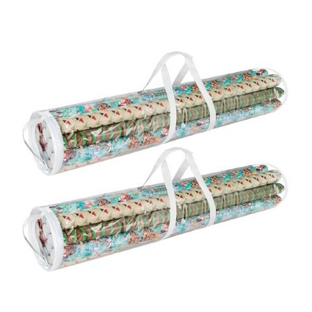HASTINGS HOME Set of 2 Wrapping Paper Storage Bag Organizers for 40" Rolls of Gift Wrap, Clear Totes with Handles 174120QKQ